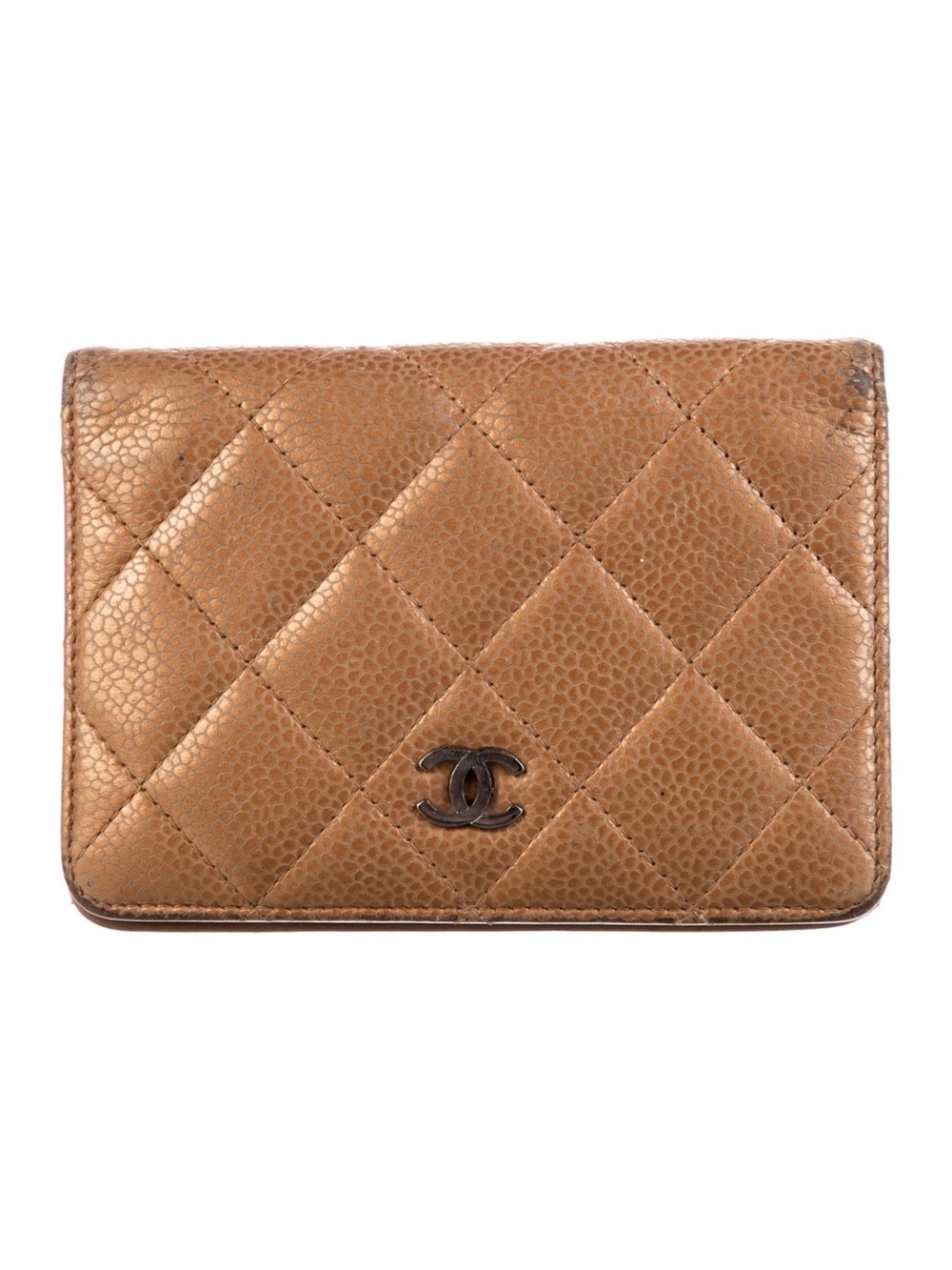CHANEL Quilted Caviar Leather Card Case - Metallic Copper Brown